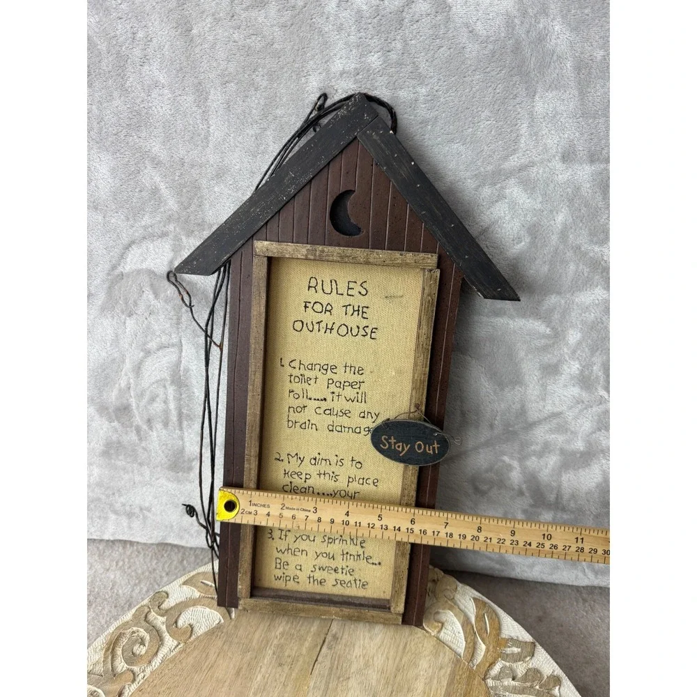 Rustic Wood Outhouse Rules Wall Decor Bathroom Sign Primitive Country 15in